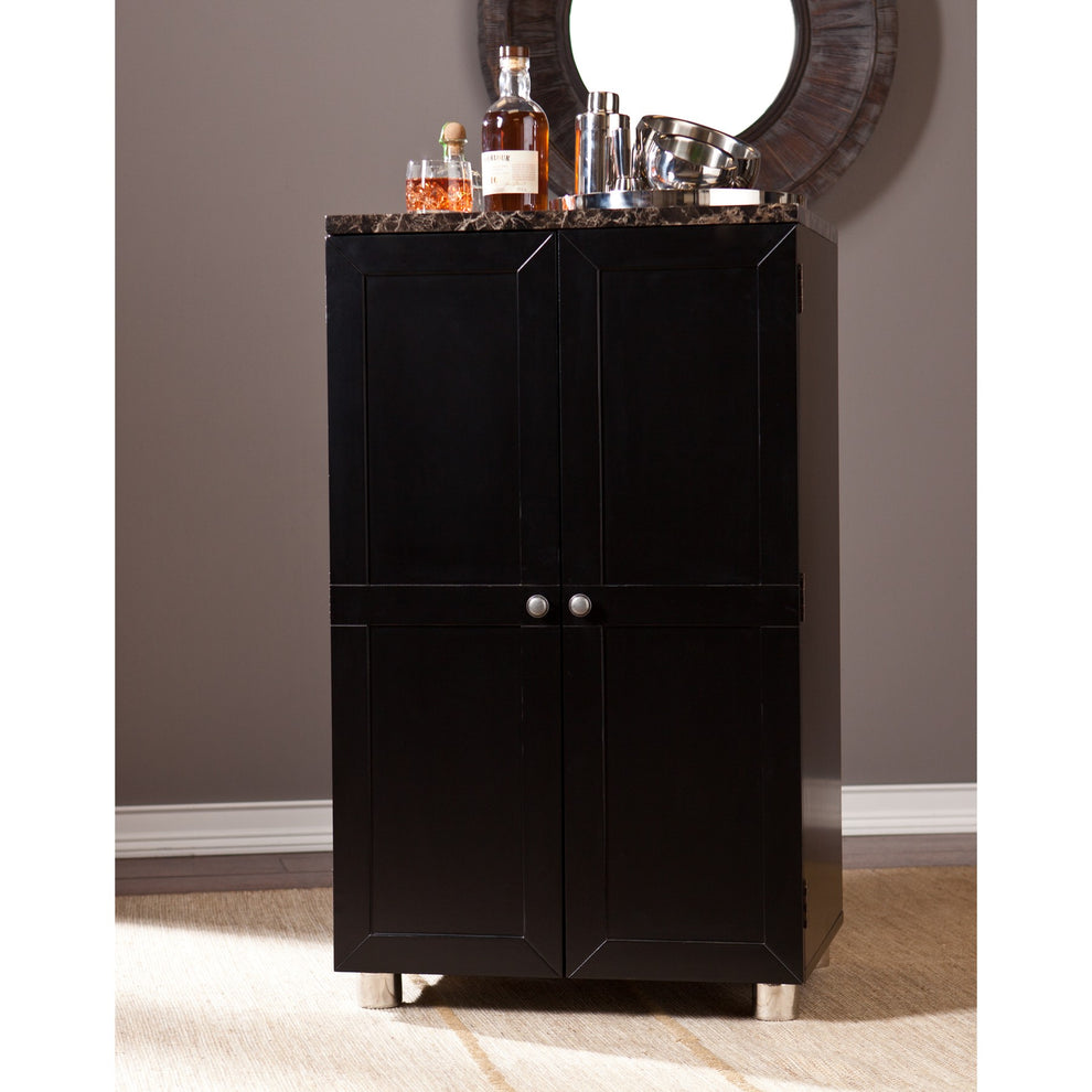 Metro Black Wood And Marble Bar Cabinet By Homeroots | Cabinets | Modishstore - 3