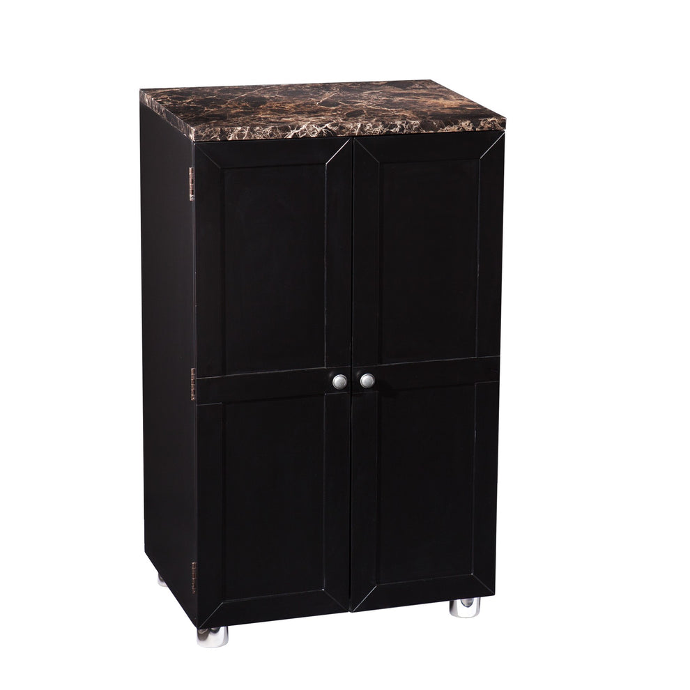 Metro Black Wood And Marble Bar Cabinet By Homeroots | Cabinets | Modishstore - 4