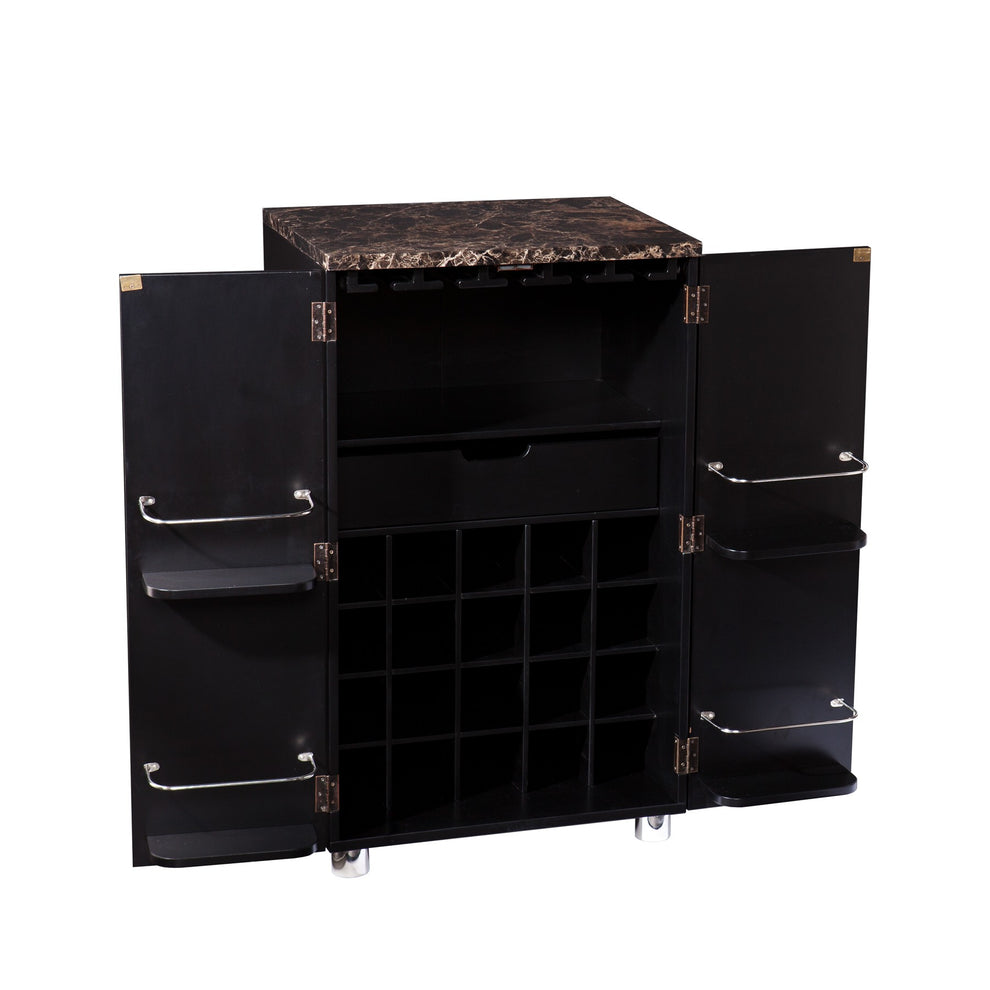 Metro Black Wood And Marble Bar Cabinet By Homeroots | Cabinets | Modishstore - 7