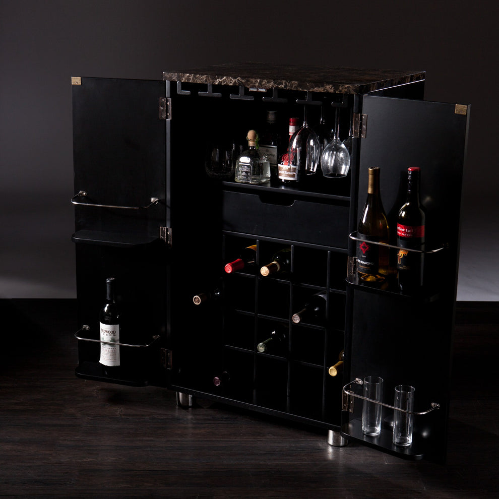 Metro Black Wood And Marble Bar Cabinet By Homeroots | Cabinets | Modishstore - 8