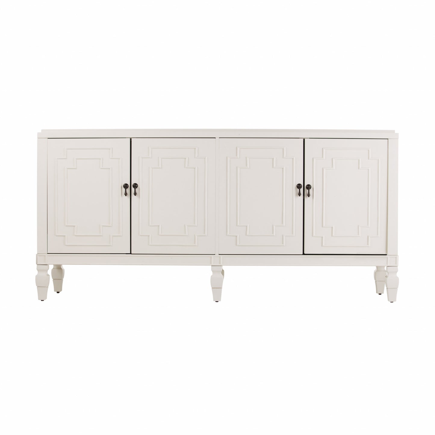 Antiqued White Geometric Lines Low Accent Cabinet Buffet By Homeroots | Sideboards | Modishstore - 4