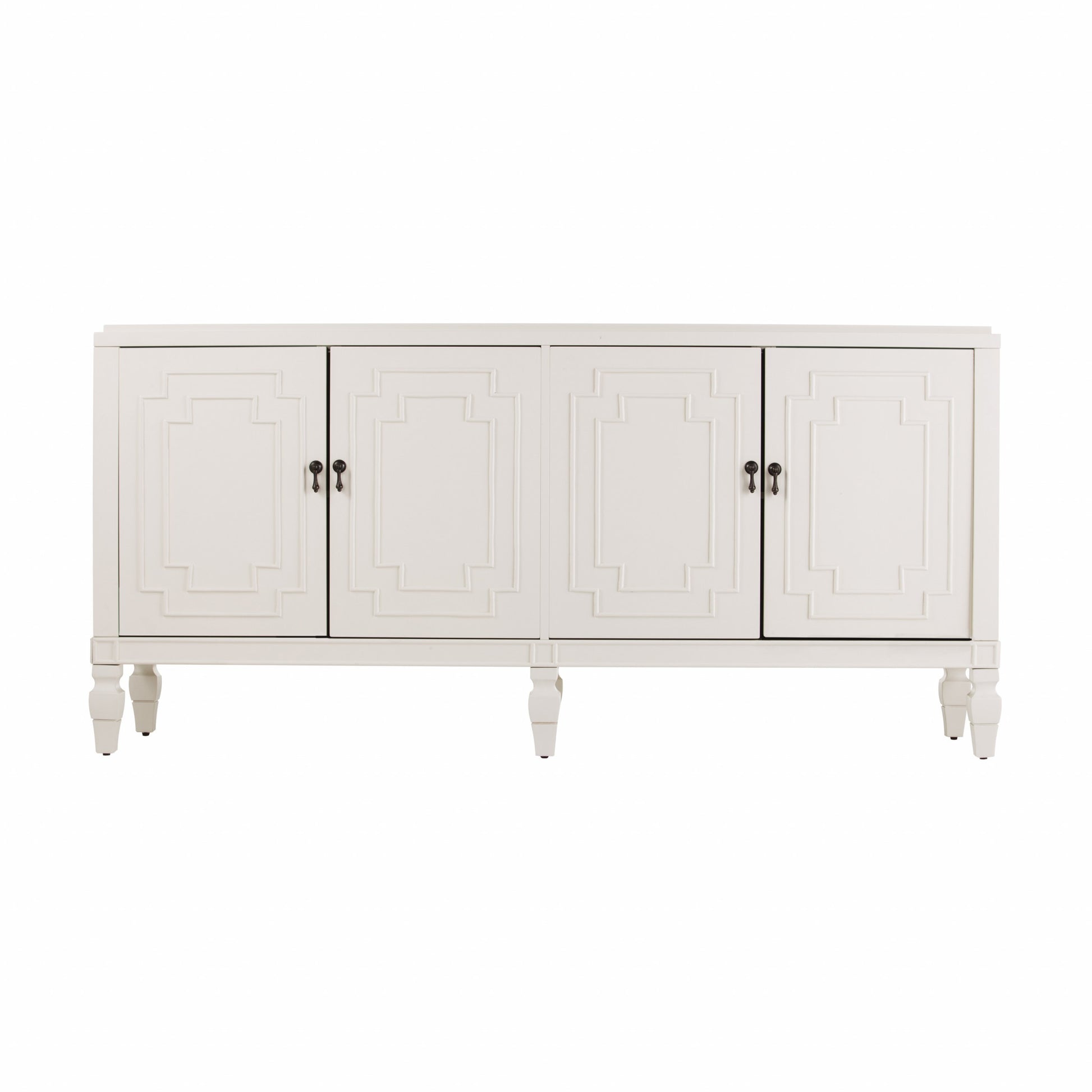 Antiqued White Geometric Lines Low Accent Cabinet Buffet By Homeroots | Sideboards | Modishstore - 4