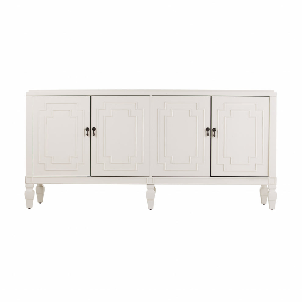 Antiqued White Geometric Lines Low Accent Cabinet Buffet By Homeroots | Sideboards | Modishstore - 4