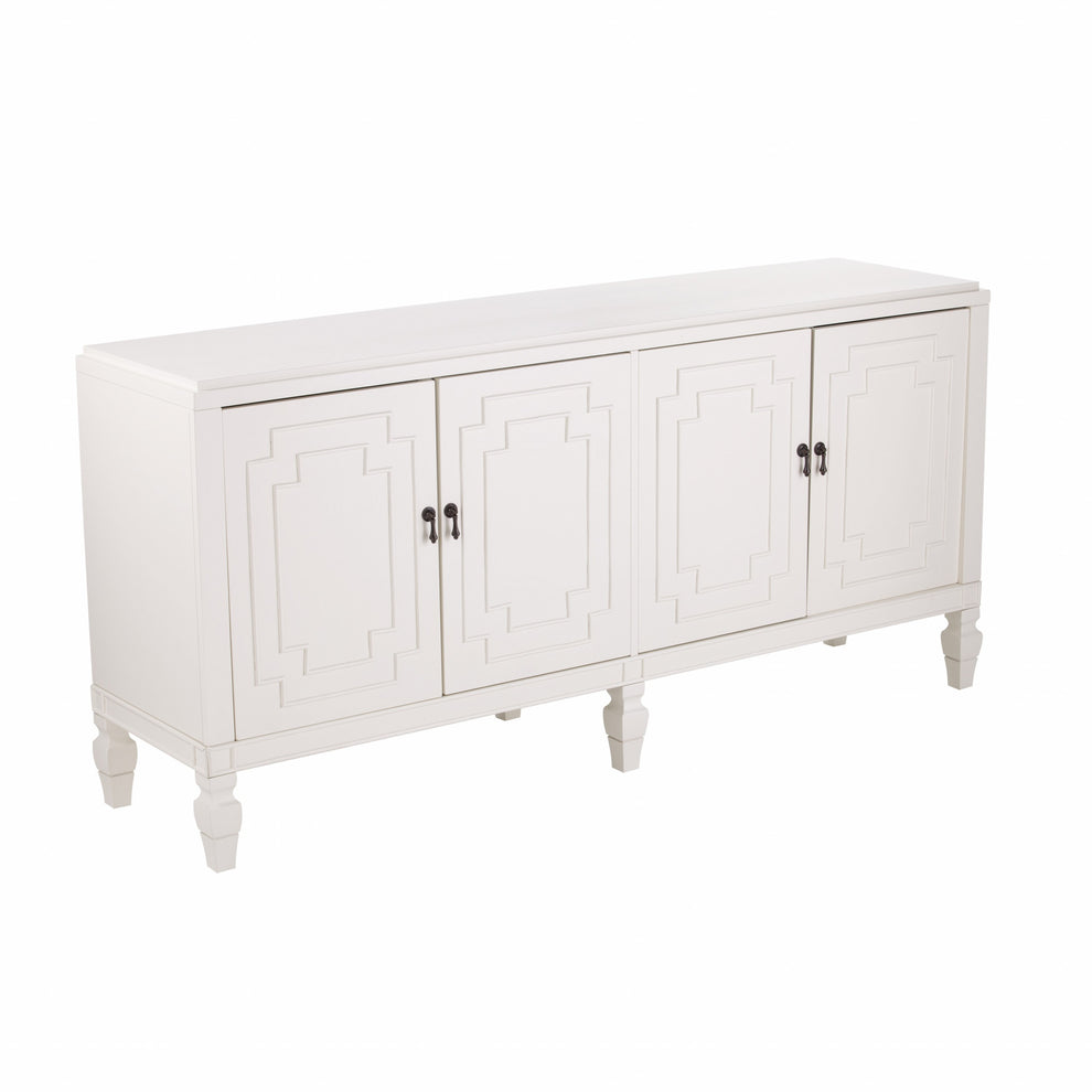 Antiqued White Geometric Lines Low Accent Cabinet Buffet By Homeroots | Sideboards | Modishstore - 5