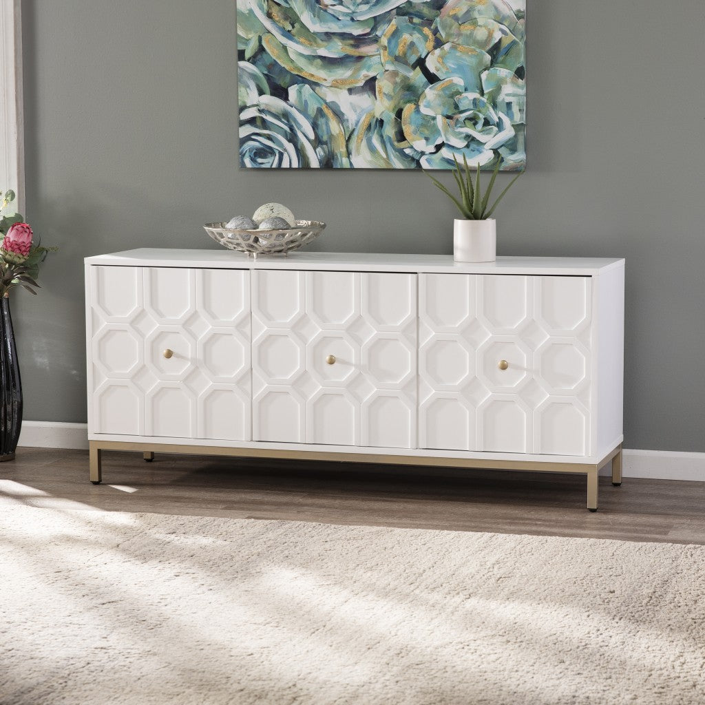 White And Gold Moroccan Dynasty Three Door Accent Cabinet By Homeroots | Cabinets | Modishstore