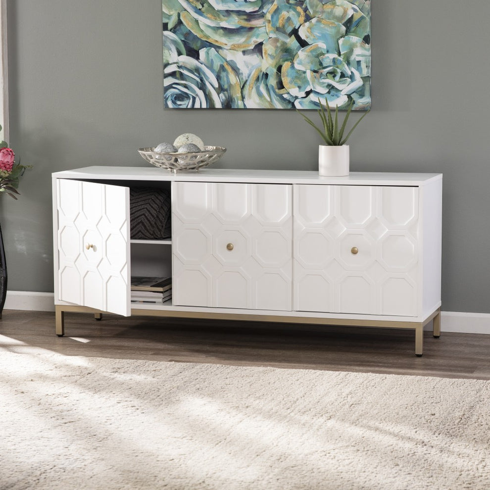White And Gold Moroccan Dynasty Three Door Accent Cabinet By Homeroots | Cabinets | Modishstore - 3