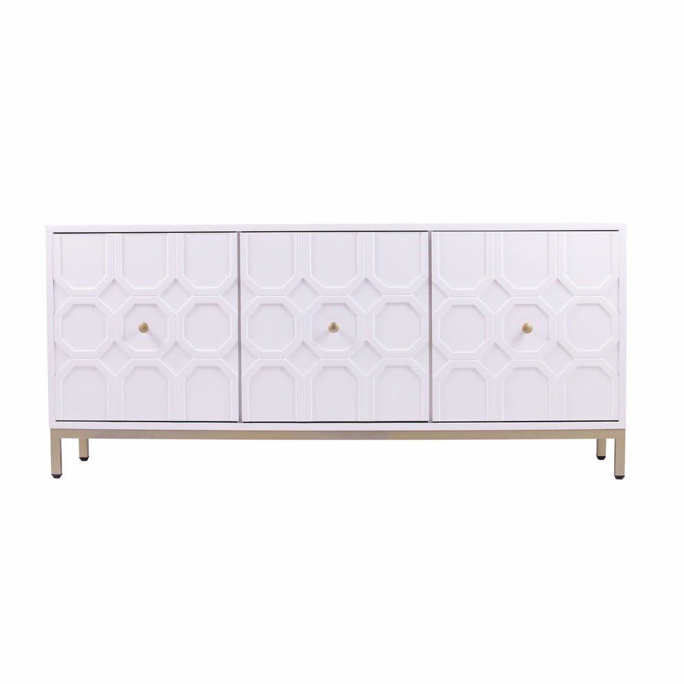 White And Gold Moroccan Dynasty Three Door Accent Cabinet By Homeroots | Cabinets | Modishstore - 4