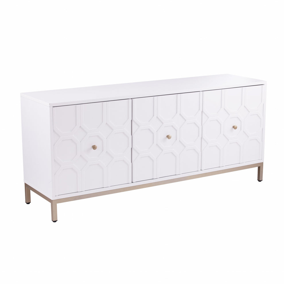 White And Gold Moroccan Dynasty Three Door Accent Cabinet By Homeroots | Cabinets | Modishstore - 5