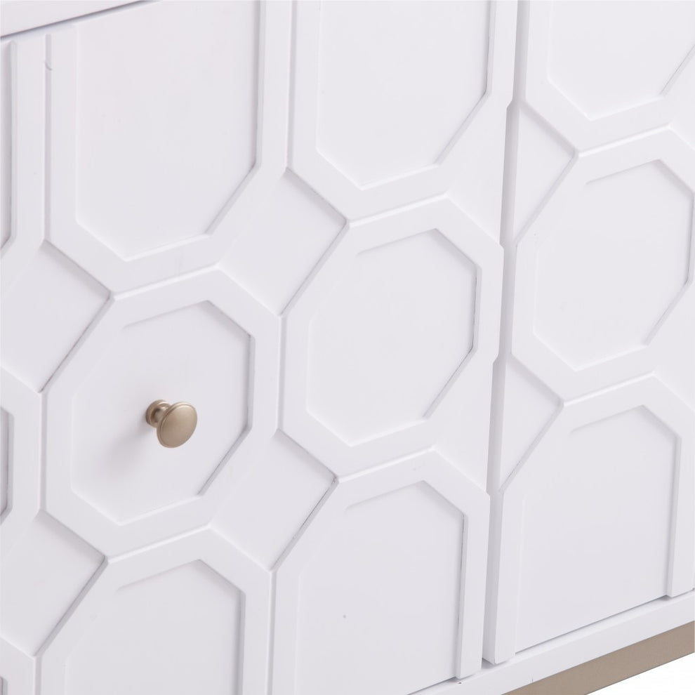 White And Gold Moroccan Dynasty Three Door Accent Cabinet By Homeroots | Cabinets | Modishstore - 9