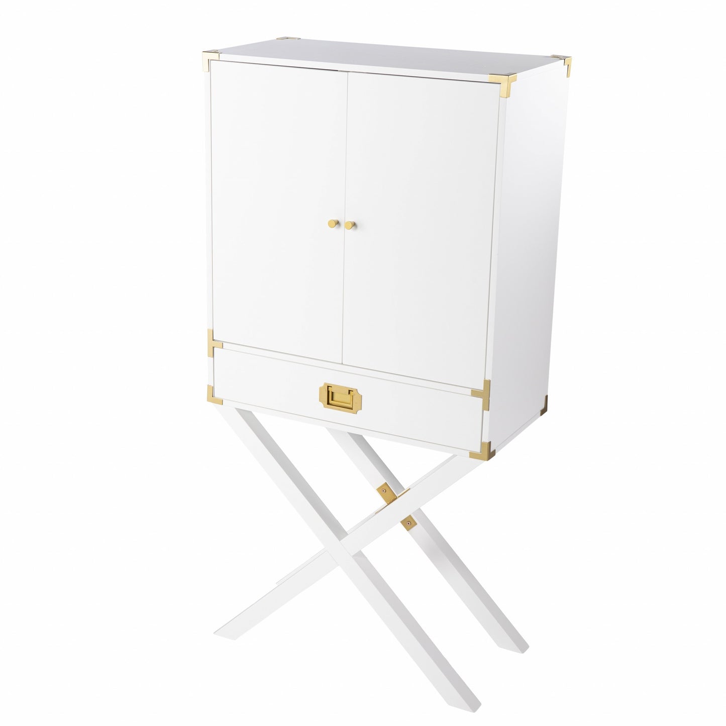 Campaign White And Gold Tall Bar Cabinet By Homeroots | Cabinets | Modishstore - 5