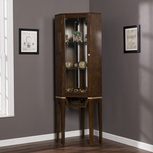Fancy Tall Lighted Corner Curio Cabinet By Homeroots | Cabinets | Modishstore