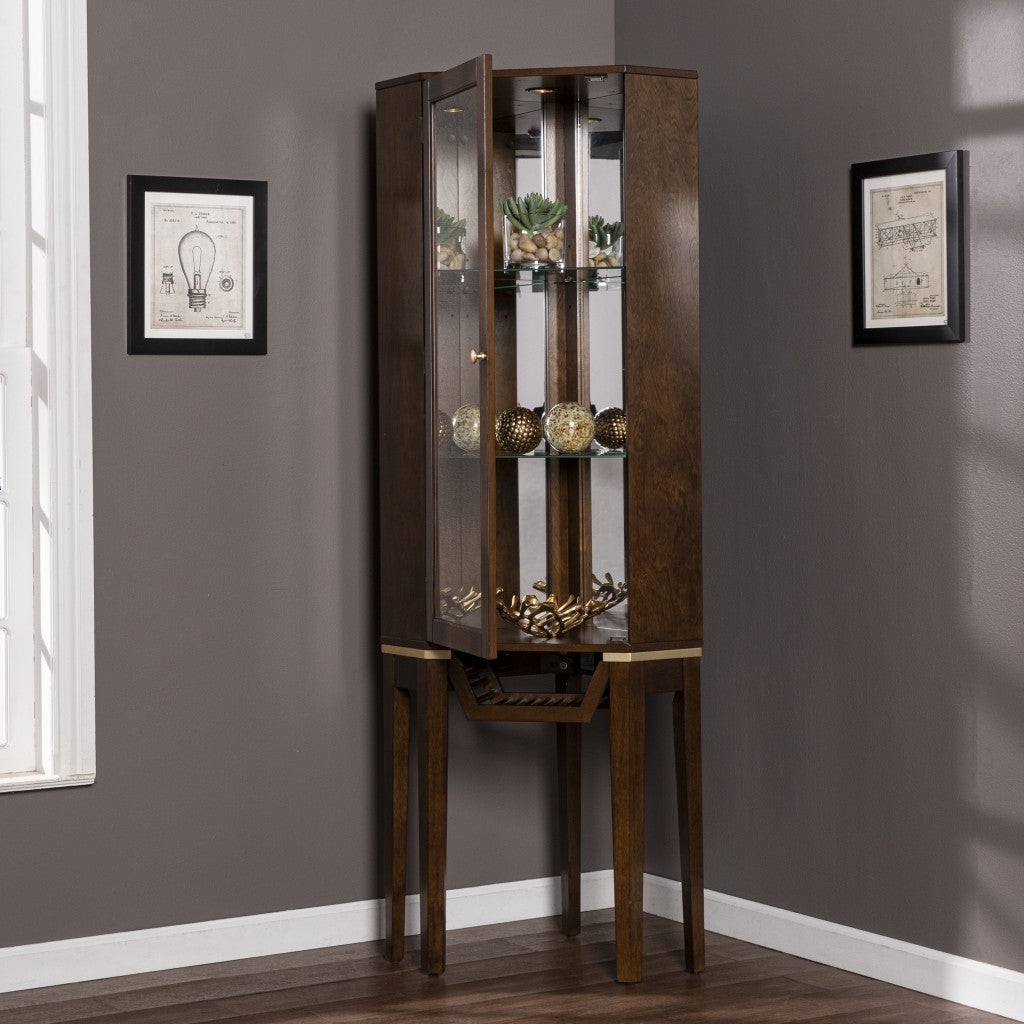 Fancy Tall Lighted Corner Curio Cabinet By Homeroots | Cabinets | Modishstore - 3