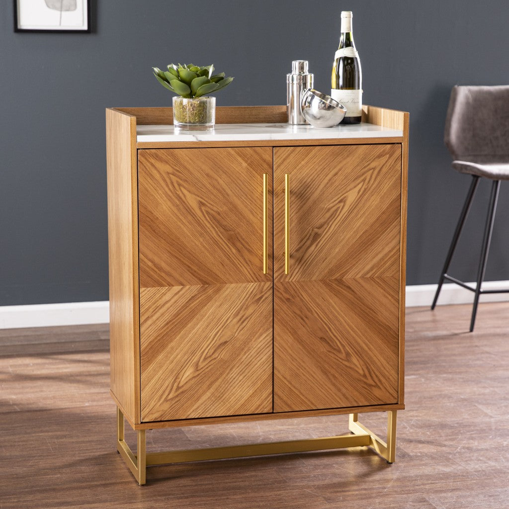 Retro Gold Natural And Faux Marble Wine Cabinet By Homeroots | Cabinets | Modishstore
