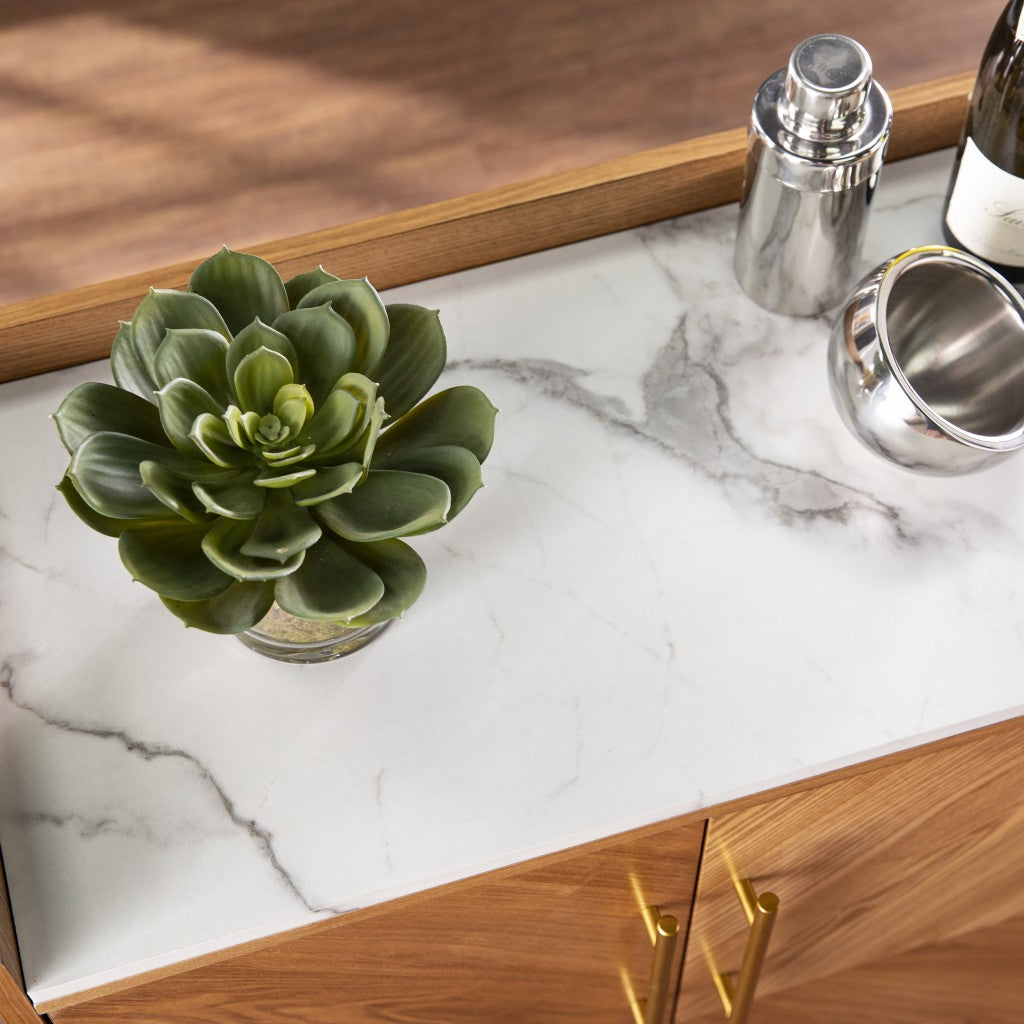 Retro Gold Natural And Faux Marble Wine Cabinet By Homeroots | Cabinets | Modishstore - 2