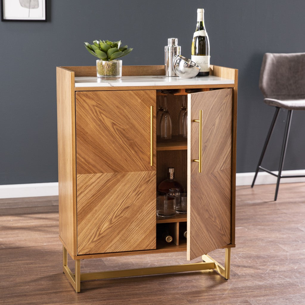 Retro Gold Natural And Faux Marble Wine Cabinet By Homeroots | Cabinets | Modishstore - 3