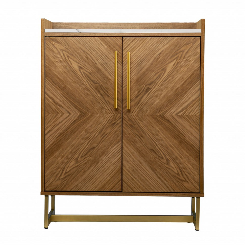 Retro Gold Natural And Faux Marble Wine Cabinet By Homeroots | Cabinets | Modishstore - 4