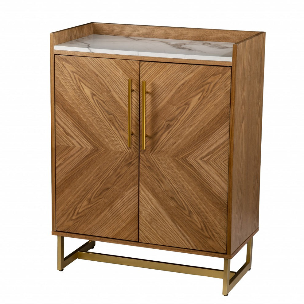 Retro Gold Natural And Faux Marble Wine Cabinet By Homeroots | Cabinets | Modishstore - 5