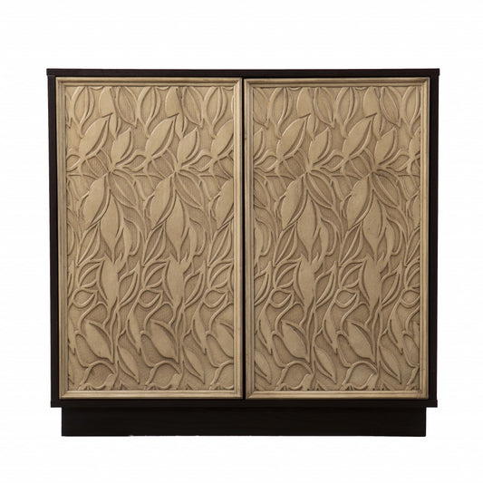 Brown And Cream Sculptural Leaf Accent Storage Cabinet By Homeroots | Cabinets | Modishstore