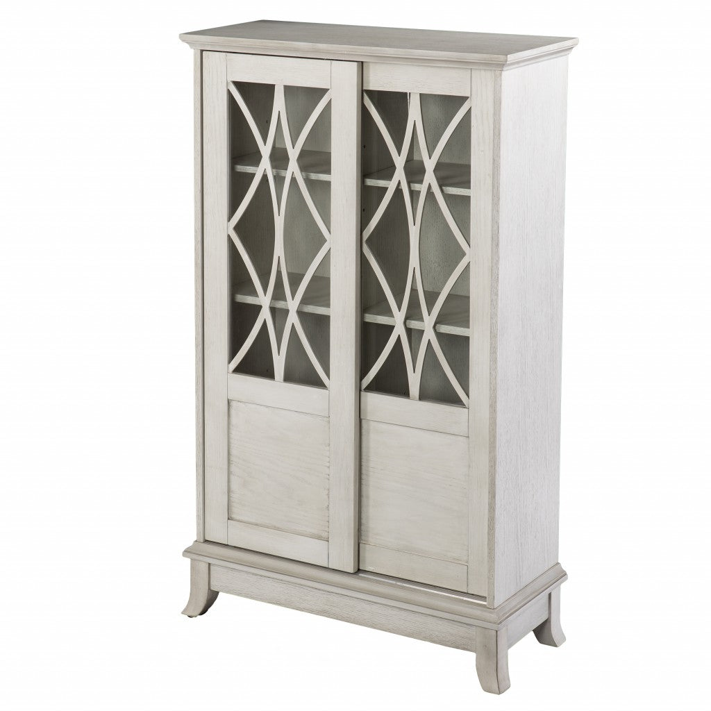 Rustic White Sliding Double Door Accent Cabinet By Homeroots | Cabinets | Modishstore - 2