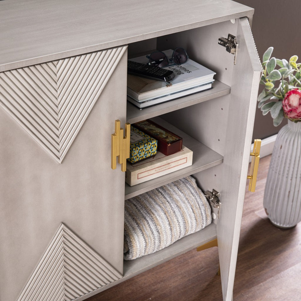 Graywash Textured Geo Contemporary Accent Cabinet By Homeroots | Cabinets | Modishstore - 2