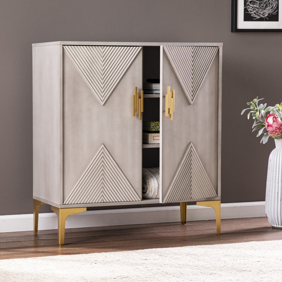 Graywash Textured Geo Contemporary Accent Cabinet By Homeroots | Cabinets | Modishstore - 3