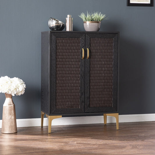 Modern Rustic Black Gold And Faux Rattan Bar Cabinet By Homeroots | Cabinets | Modishstore