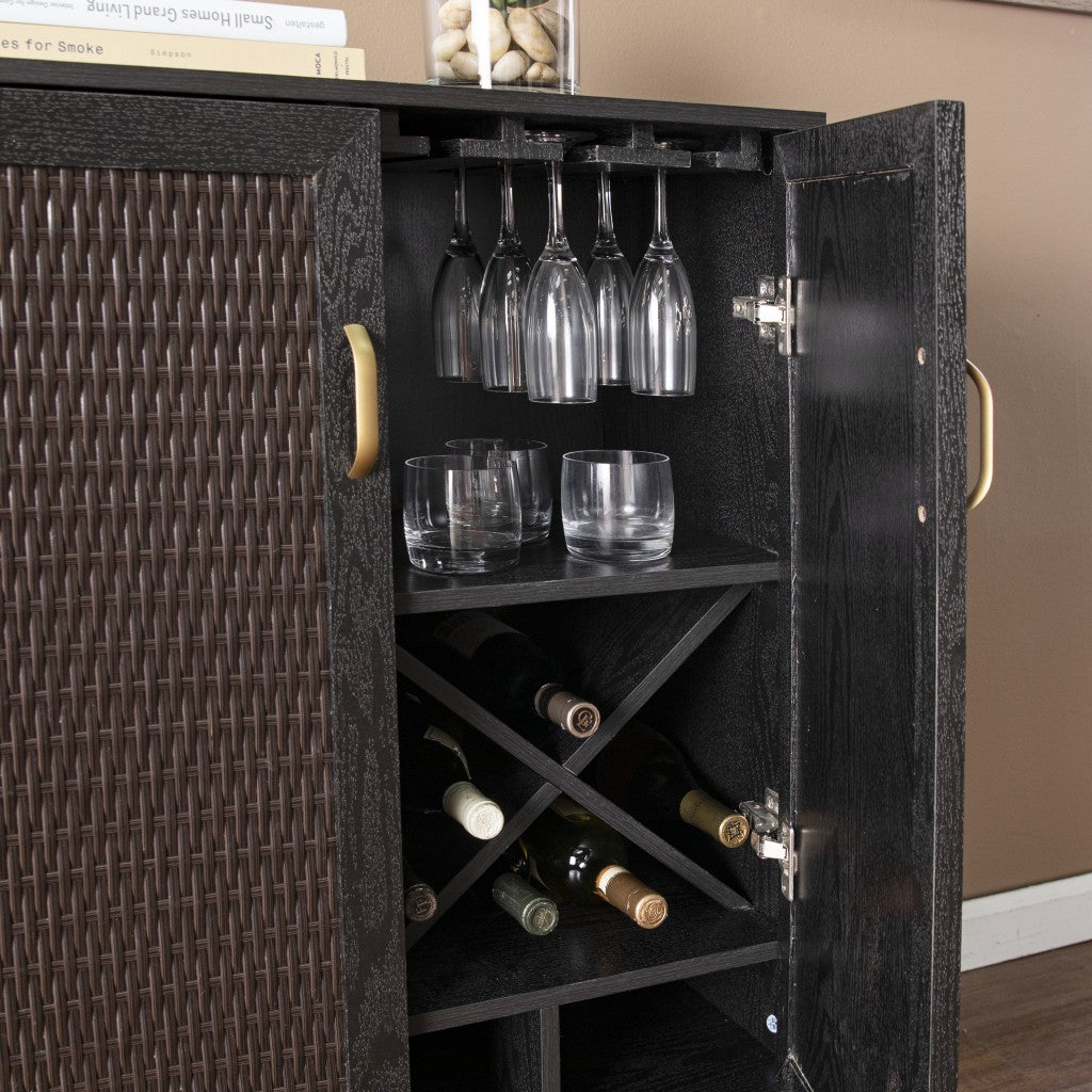 Modern Rustic Black Gold And Faux Rattan Bar Cabinet By Homeroots | Cabinets | Modishstore - 2