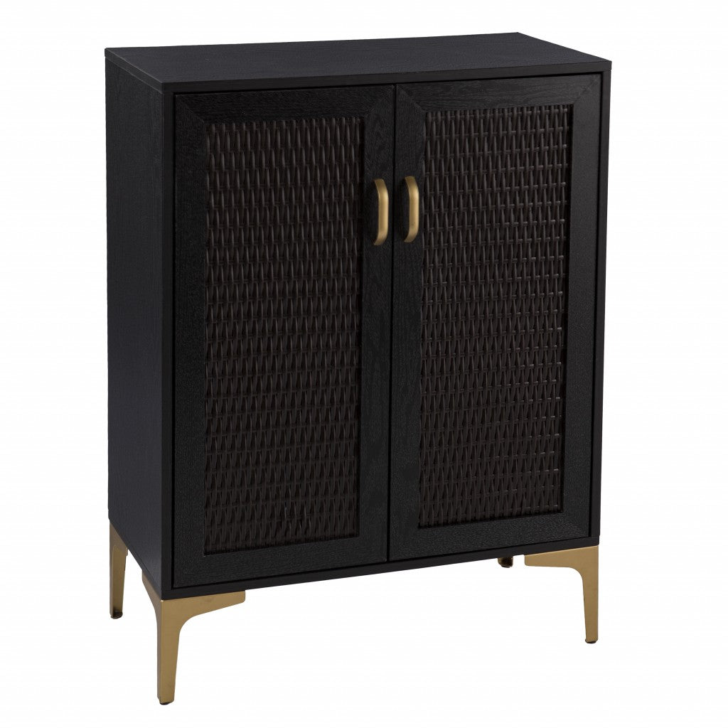 Modern Rustic Black Gold And Faux Rattan Bar Cabinet By Homeroots | Cabinets | Modishstore - 5