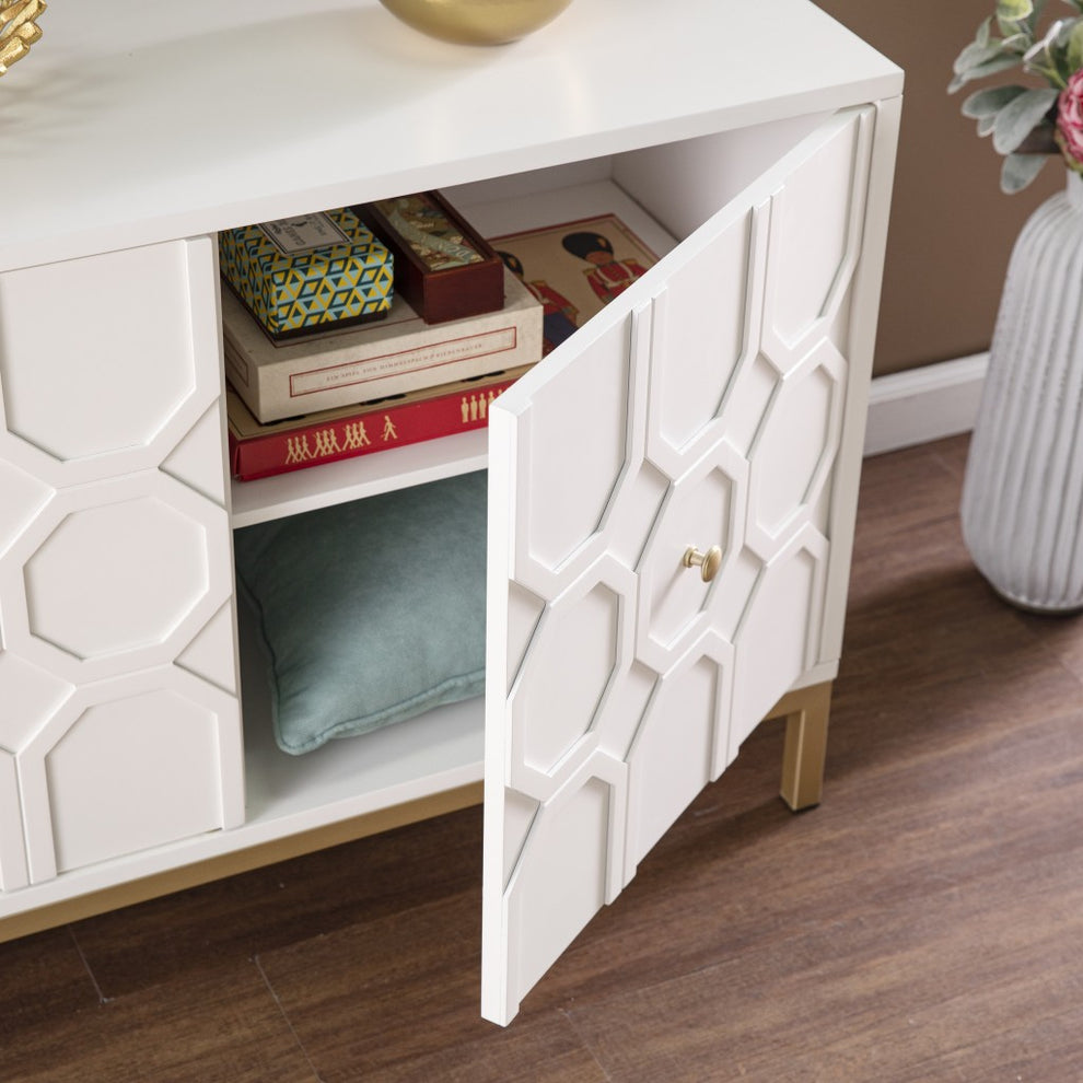 White And Gold Moroccan Dynasty Two Door Accent Cabinet By Homeroots | Cabinets | Modishstore - 2