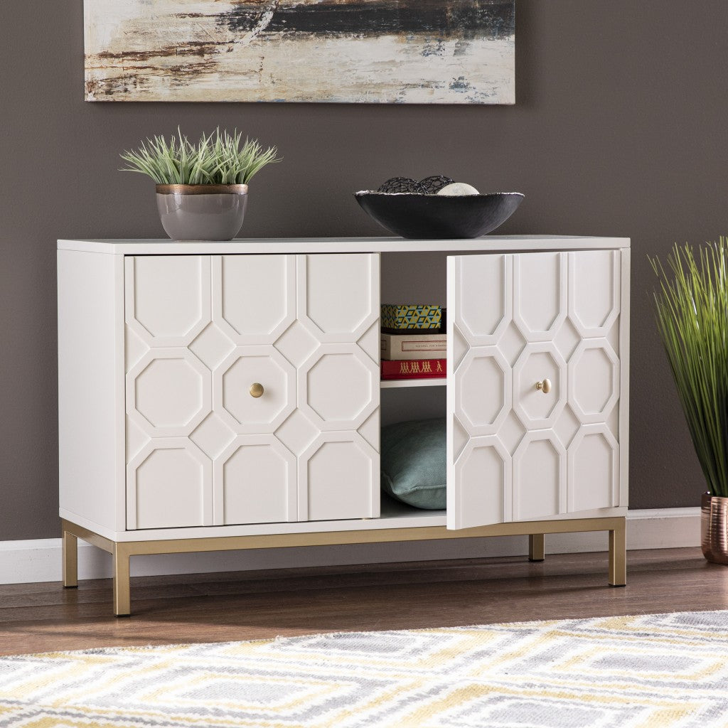 White And Gold Moroccan Dynasty Two Door Accent Cabinet By Homeroots | Cabinets | Modishstore - 3