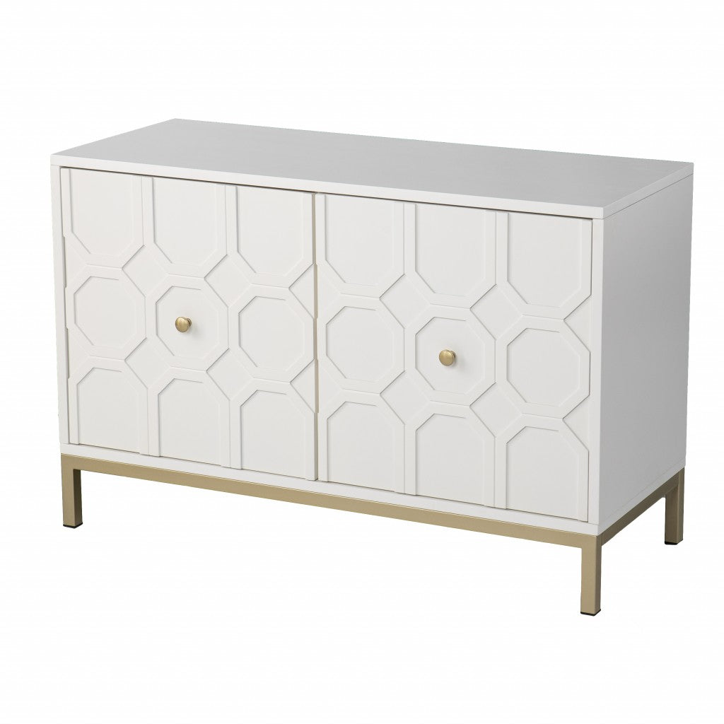White And Gold Moroccan Dynasty Two Door Accent Cabinet By Homeroots | Cabinets | Modishstore - 5