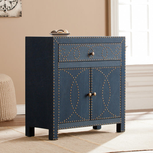 Navy And Brass Nailhead Accent Storage Cabinet By Homeroots | Cabinets | Modishstore