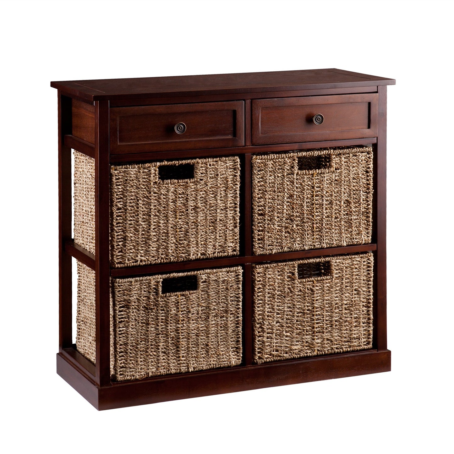 Mahogany And Seagrass Basket Storage Shelving Unit By Homeroots | Cabinets | Modishstore - 4