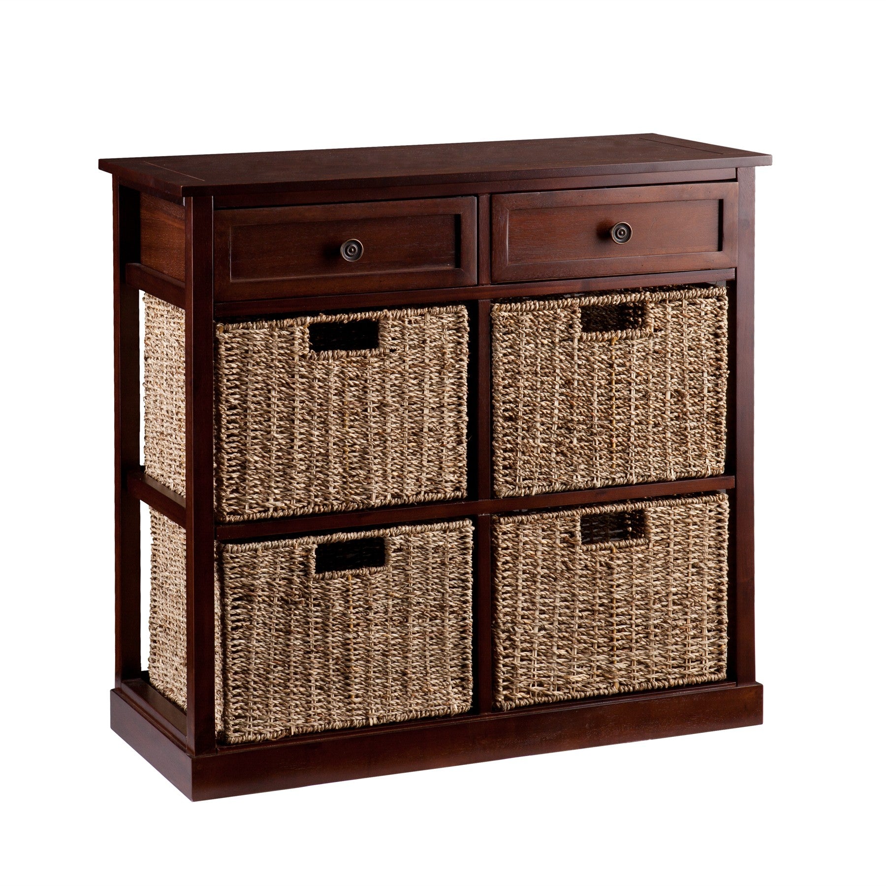 Mahogany And Seagrass Basket Storage Shelving Unit By Homeroots | Cabinets | Modishstore - 4