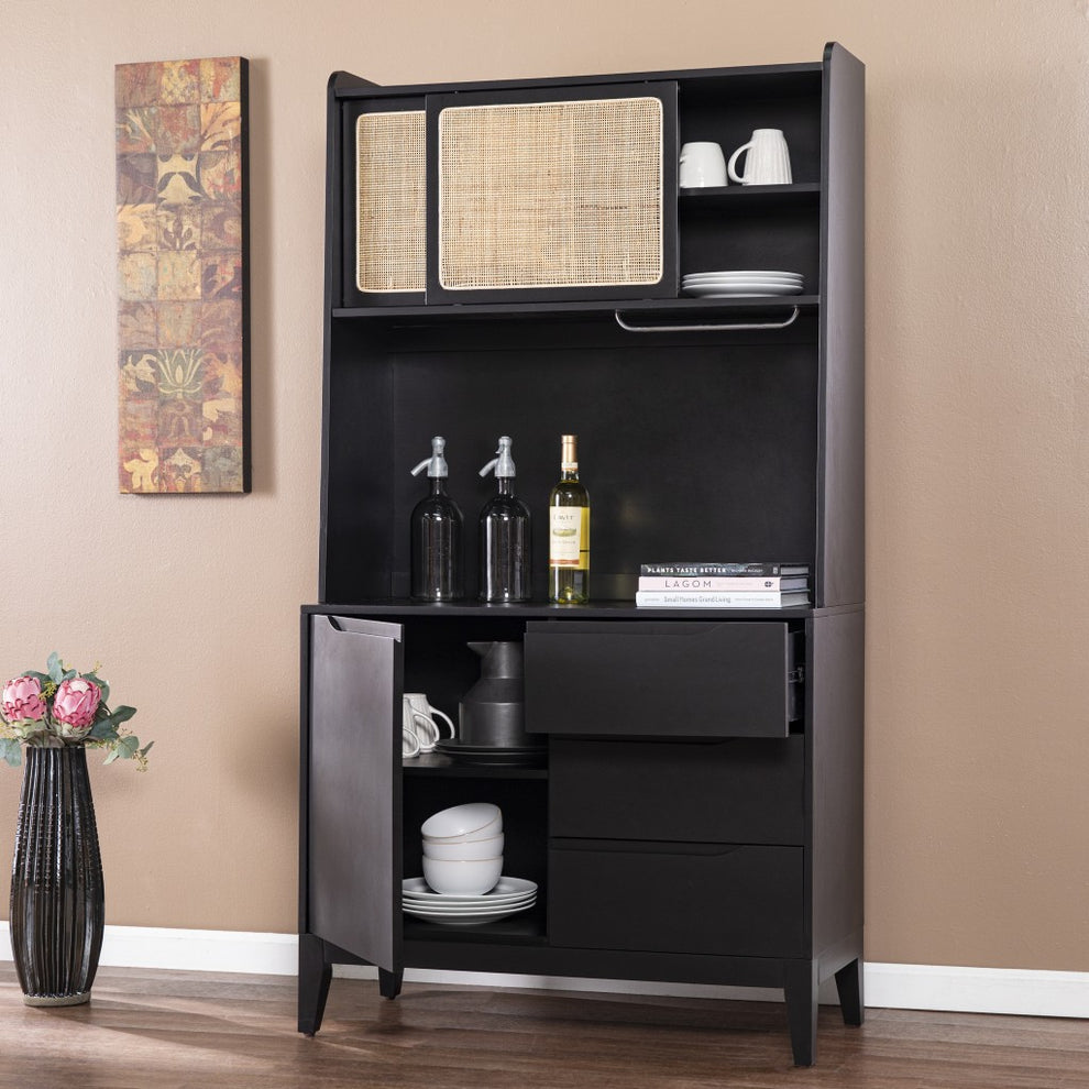 Rustic Black And Light Bamboo Tall Buffet Cabinet By Homeroots | Sideboards | Modishstore - 3