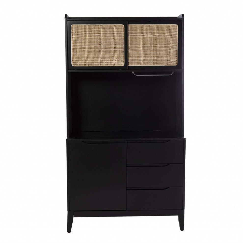 Rustic Black And Light Bamboo Tall Buffet Cabinet By Homeroots | Sideboards | Modishstore - 4