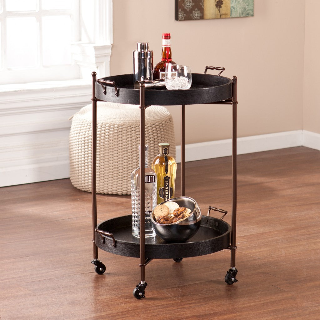 Spyro Black and Bronze Rolling Bar Cart Server By Homeroots | Accent Tables | Modishstore