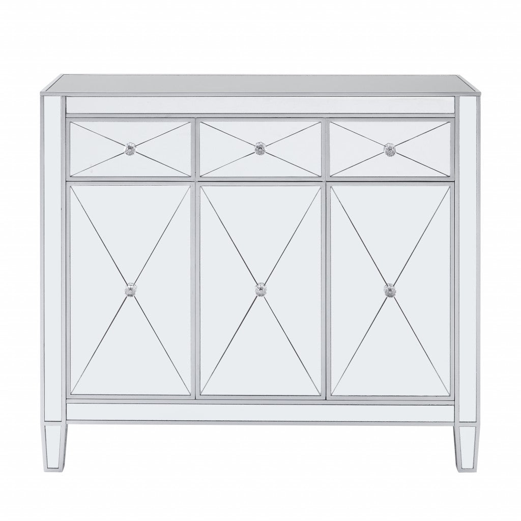 Glamorous Mirrored Bling Three Door Accent Cabinet By Homeroots | Cabinets | Modishstore - 4