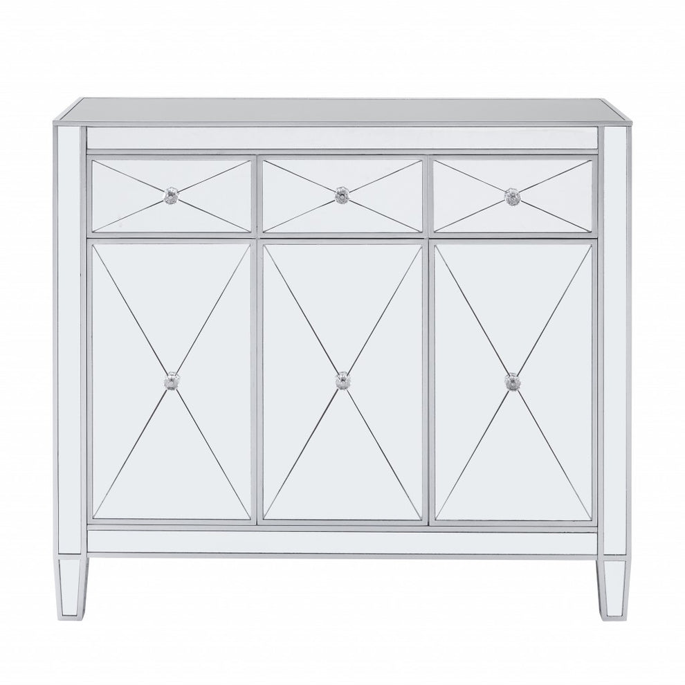 Glamorous Mirrored Bling Three Door Accent Cabinet By Homeroots | Cabinets | Modishstore - 4