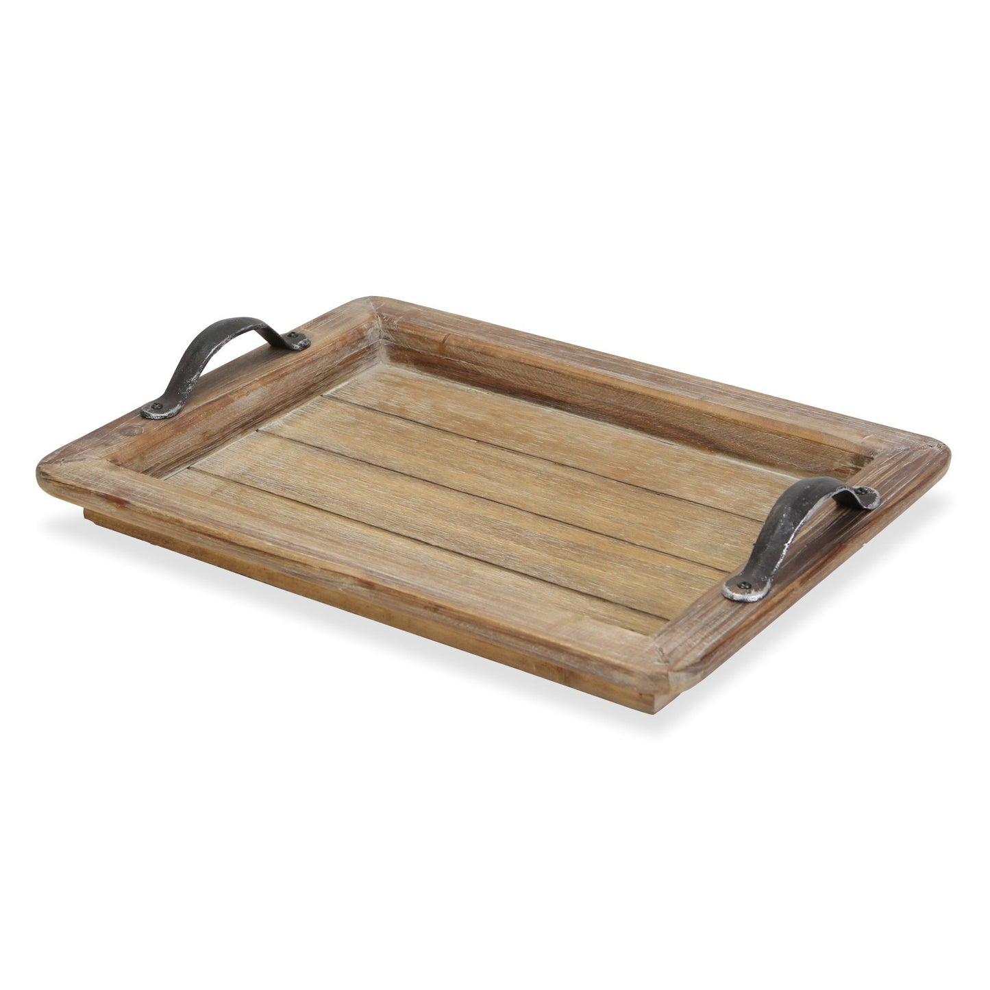 Wooden Paneled Tray With Metal Handles By Homeroots | Trays | Modishstore - 2