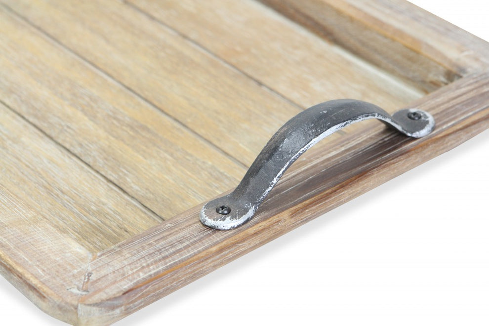 Wooden Paneled Tray With Metal Handles By Homeroots | Trays | Modishstore - 4