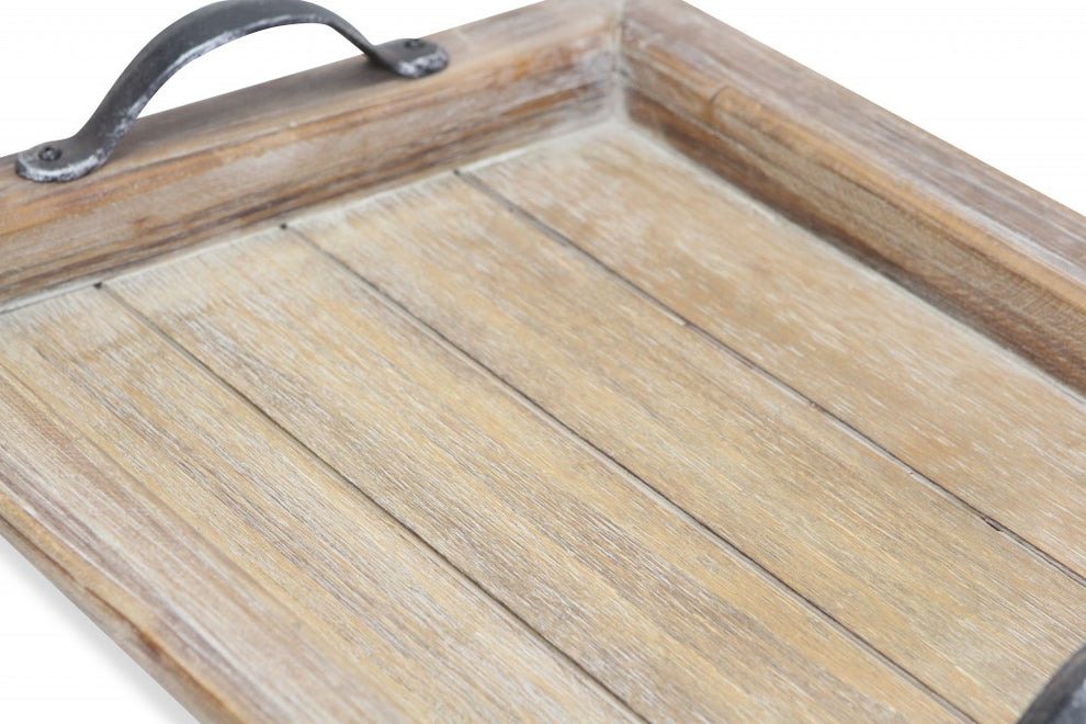 Wooden Paneled Tray With Metal Handles By Homeroots | Trays | Modishstore - 5