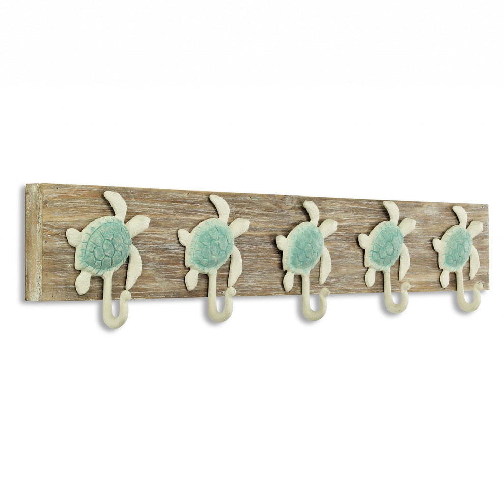 Coastal Sea Turtle Five Hook Coat Hanger By Homeroots | Coat Racks | Modishstore - 2