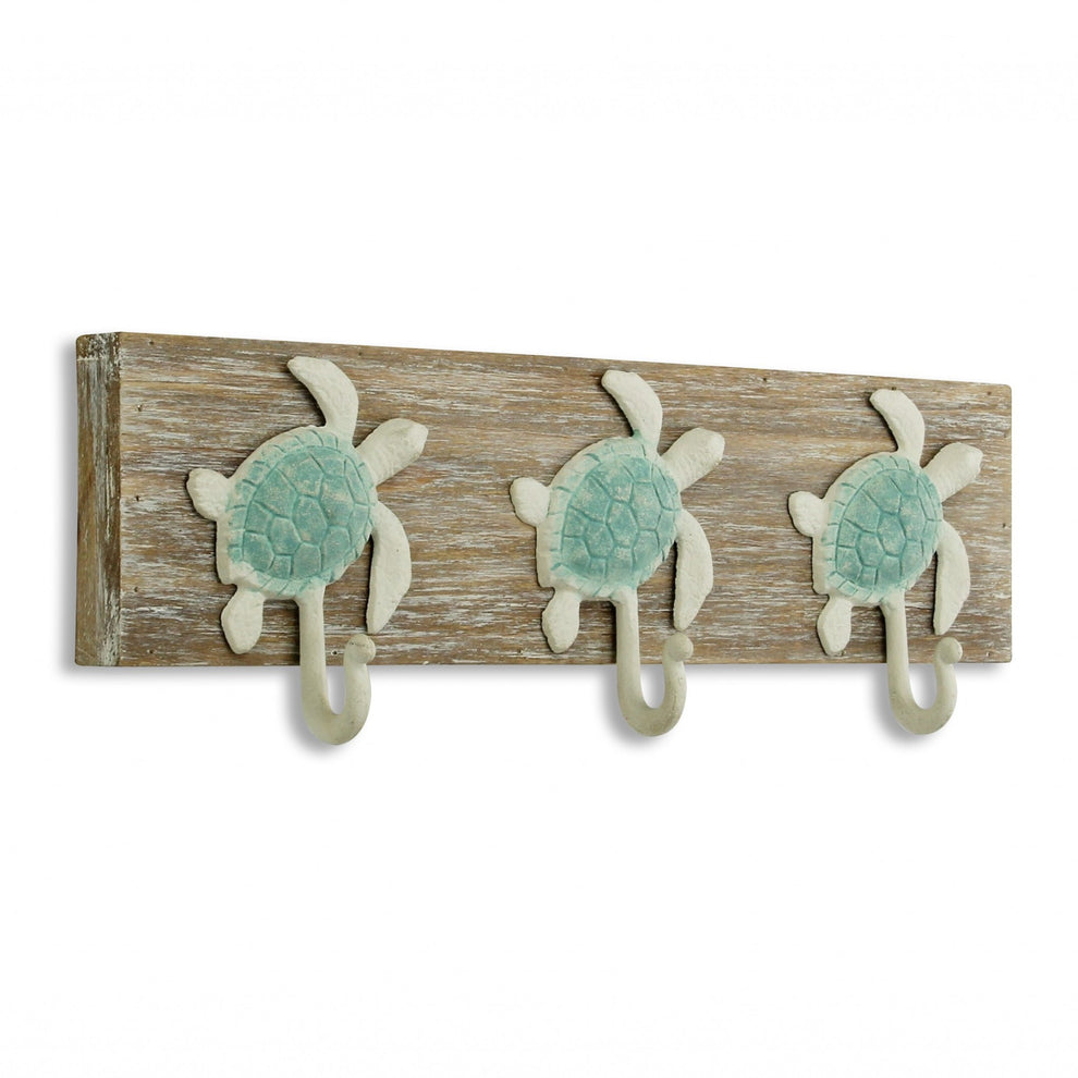 Coastal Sea Turtle Three Hook Coat Hanger By Homeroots | Coat Racks | Modishstore - 2