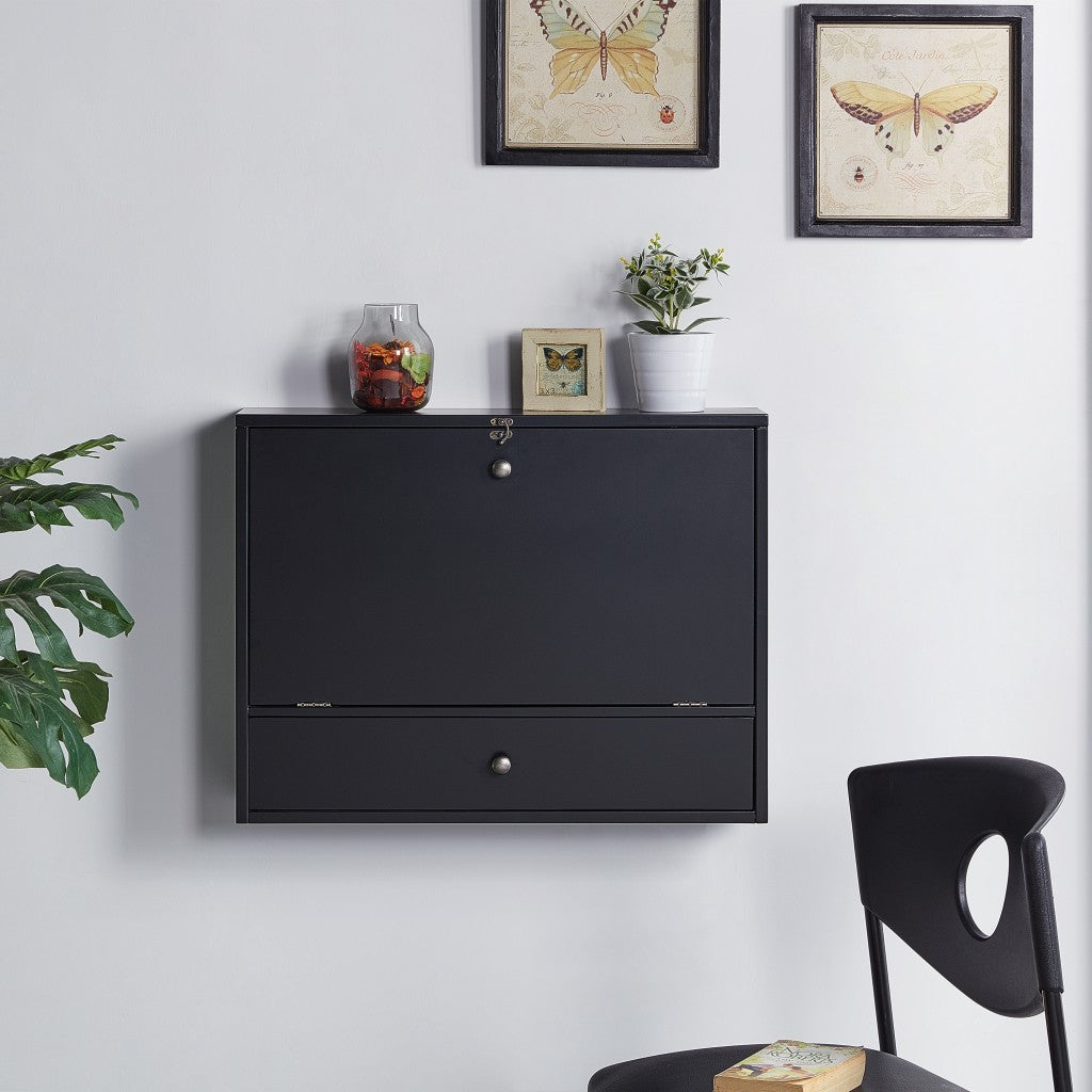 Black Wall Mount Folding Desk By Homeroots | Desks | Modishstore - 3