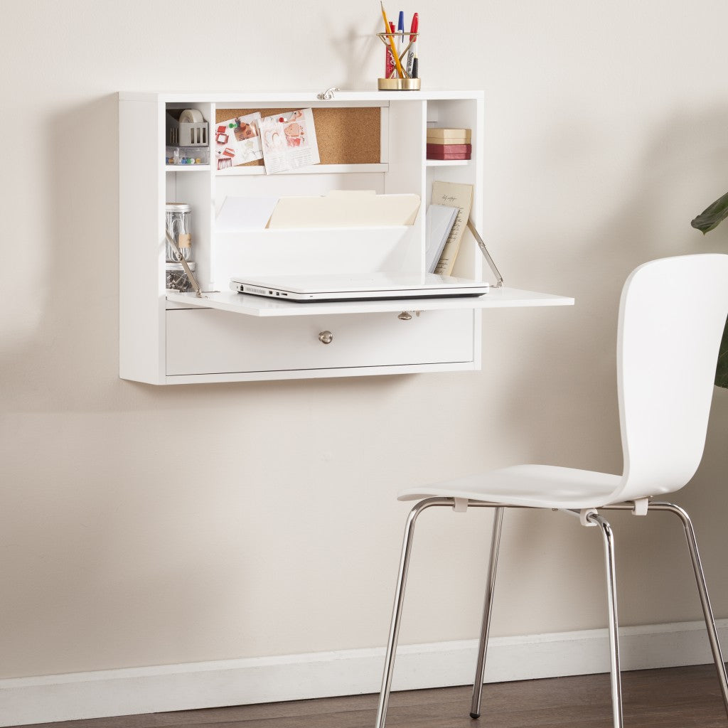 White Wall Mount Folding Desk By Homeroots | Desks | Modishstore