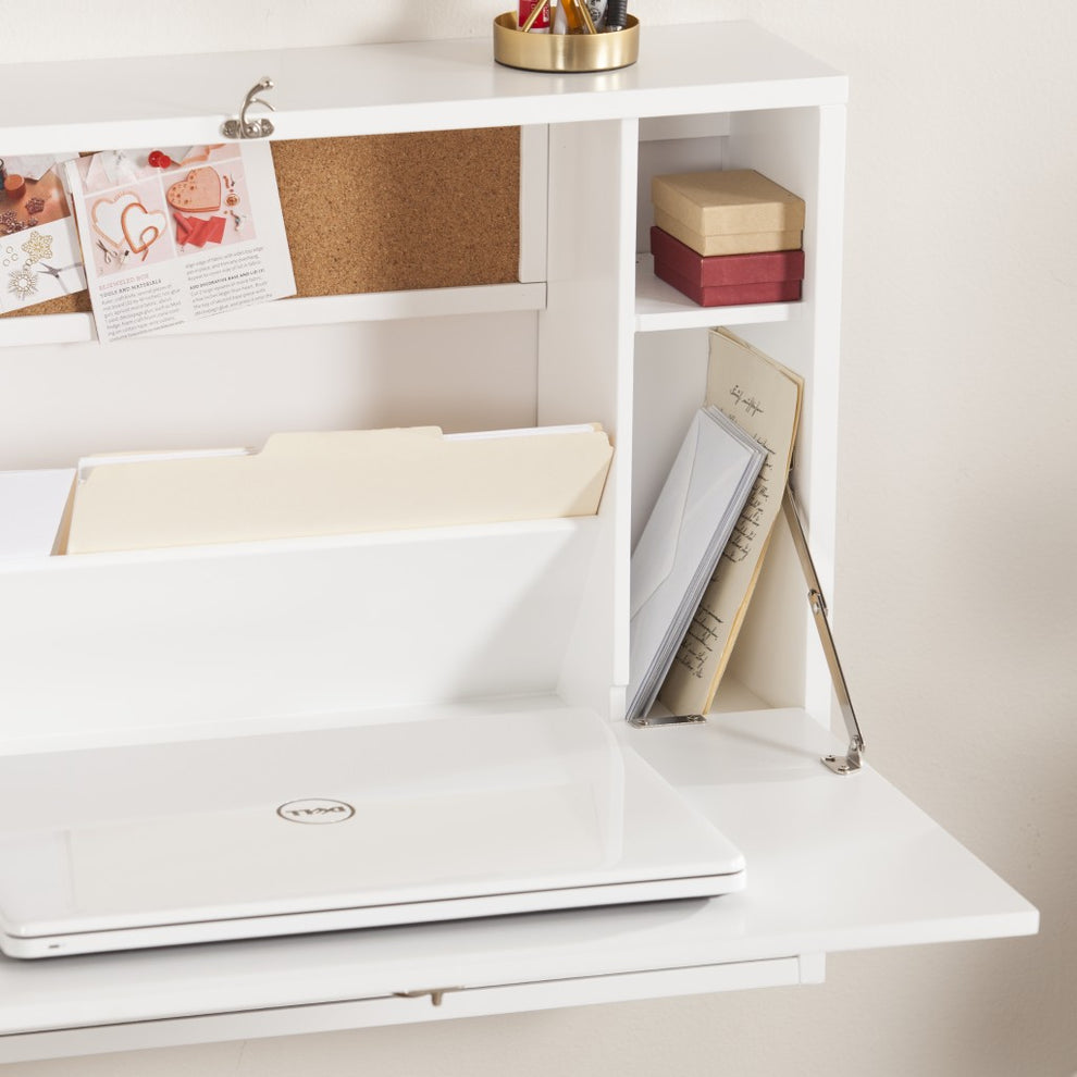 White Wall Mount Folding Desk By Homeroots | Desks | Modishstore - 2