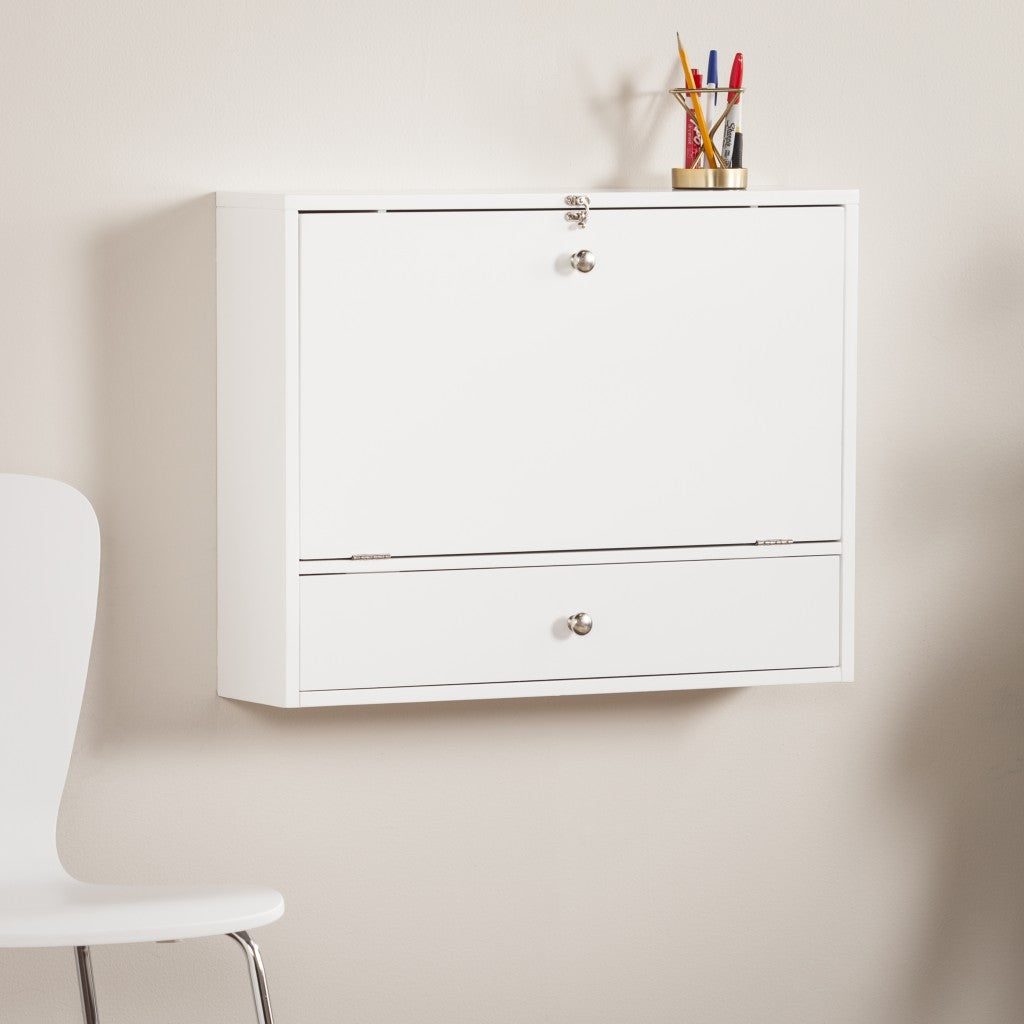 White Wall Mount Folding Desk By Homeroots | Desks | Modishstore - 3
