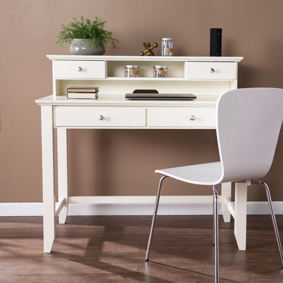 Creamy White Secretary Writing or Computer Desk By Homeroots | Desks | Modishstore - 3