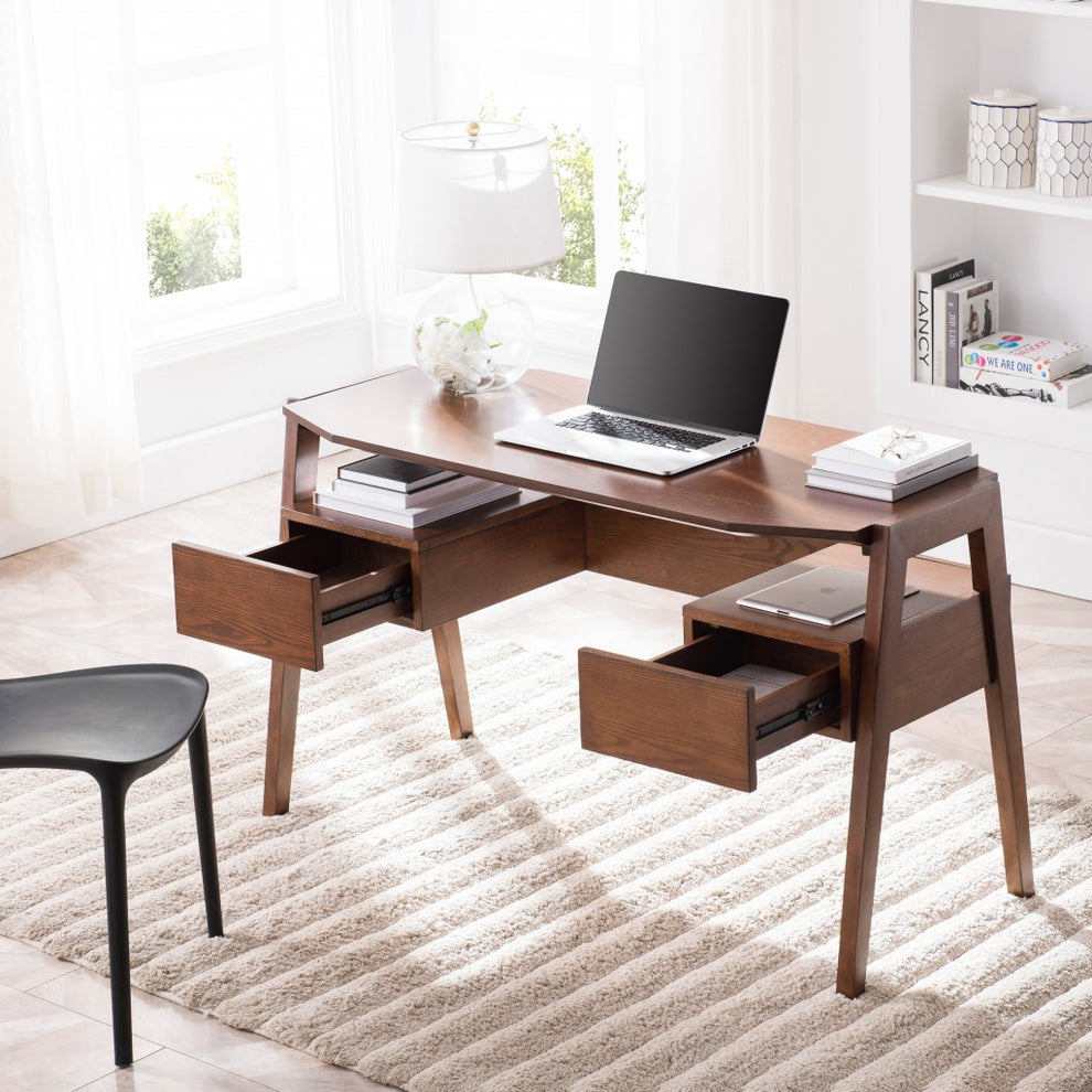 Tobacco Brown Modern Writing Desk with Storage By Homeroots | Desks | Modishstore - 3